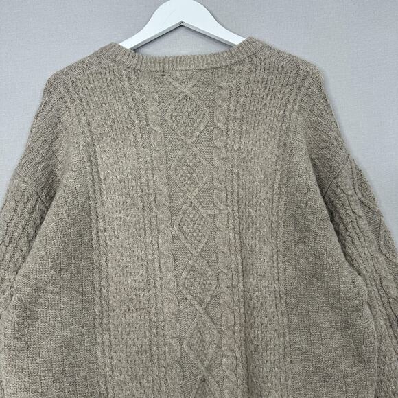 Oak + Fort Cable Knit Crewneck Sweater Mens Large Tan Pullover Neutral Oversized - Picture 6 of 12